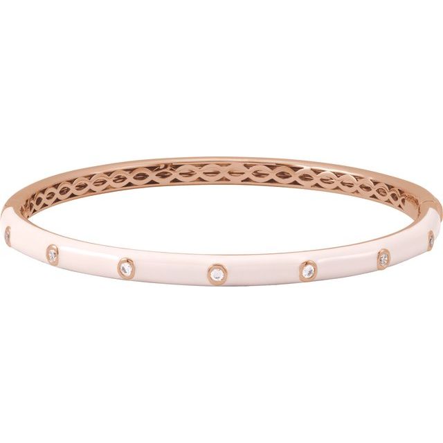 diamond & pink enamel bangle bracelet in 14k rose gold