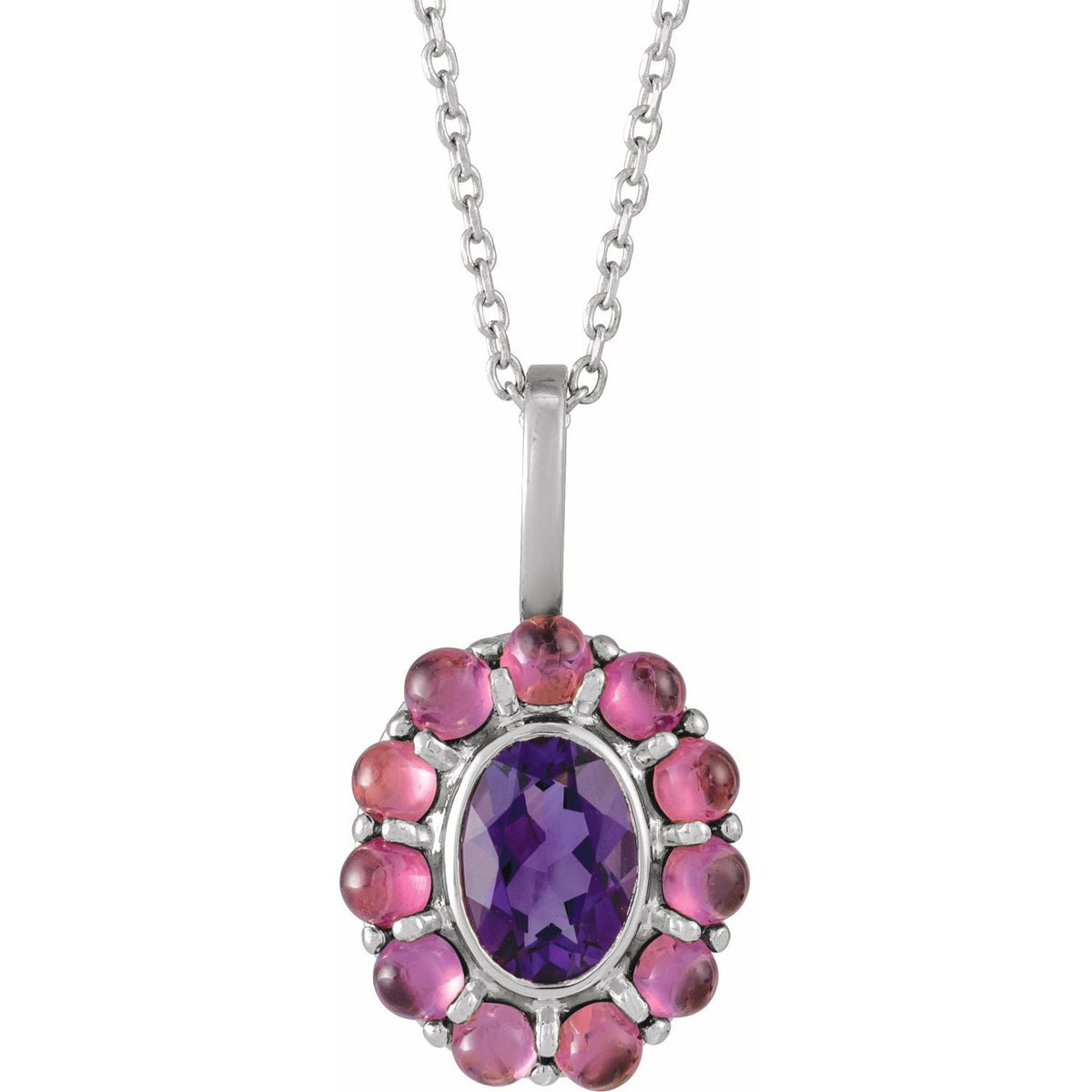 Amethyst & Rhodolite Garnet Halo Pendant