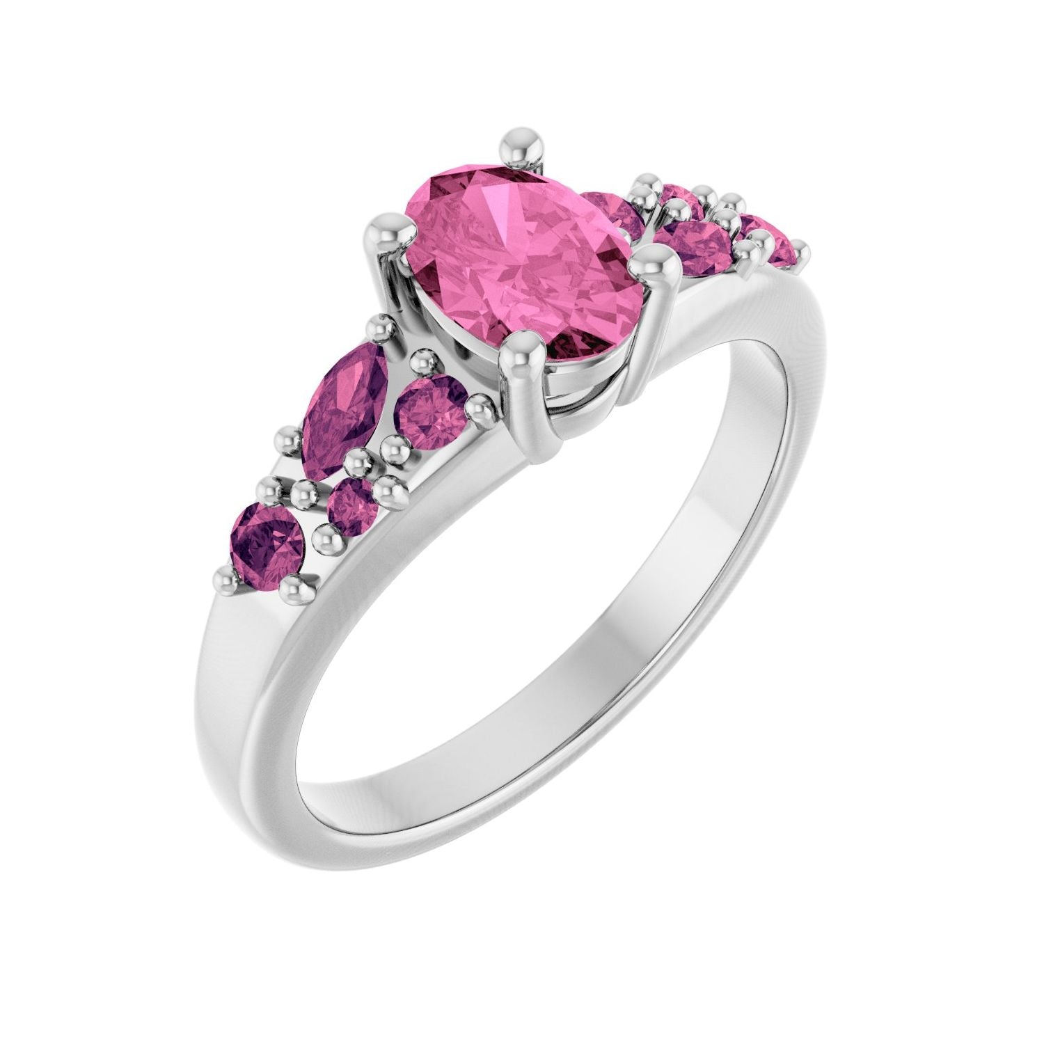 Lab-Grown Pink Sapphire & Pink Tourmaline Ring in 14K White Gold - lab pink sapphire