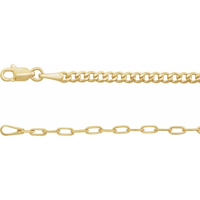 2.6mm curb & paperclip link chain necklace in 14k yellow gold, 16 inch