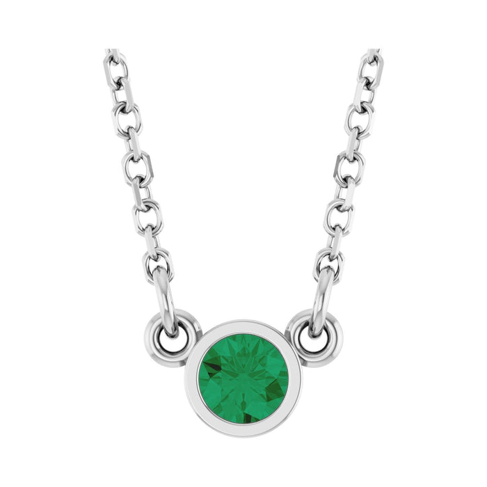 14K White Gold natural natural emerald solitaire pendant