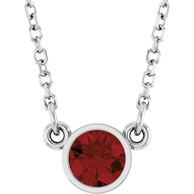 january garnet round solitaire necklace in 14k white gold
