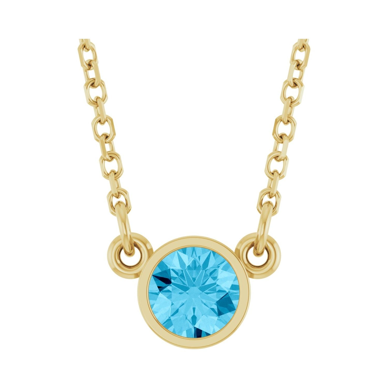 Aquamarine Round birthstone necklace in 14K Yellow Gold