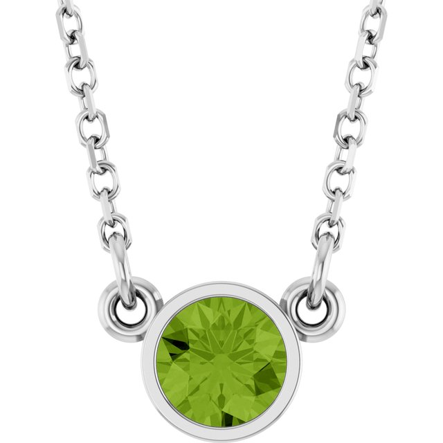 august peridot round solitaire necklace in 14k white gold