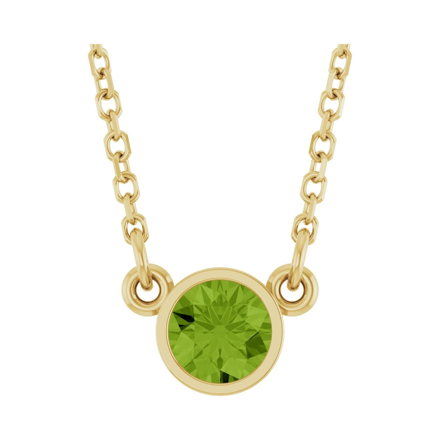 Peridot Round birthstone necklace in 14K Yellow Gold