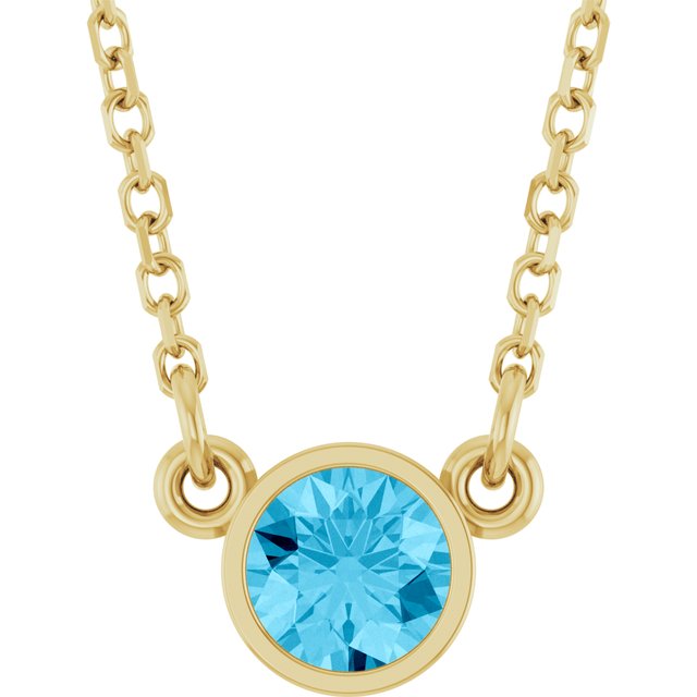 march aquamarine round solitaire necklace in 14k yellow gold