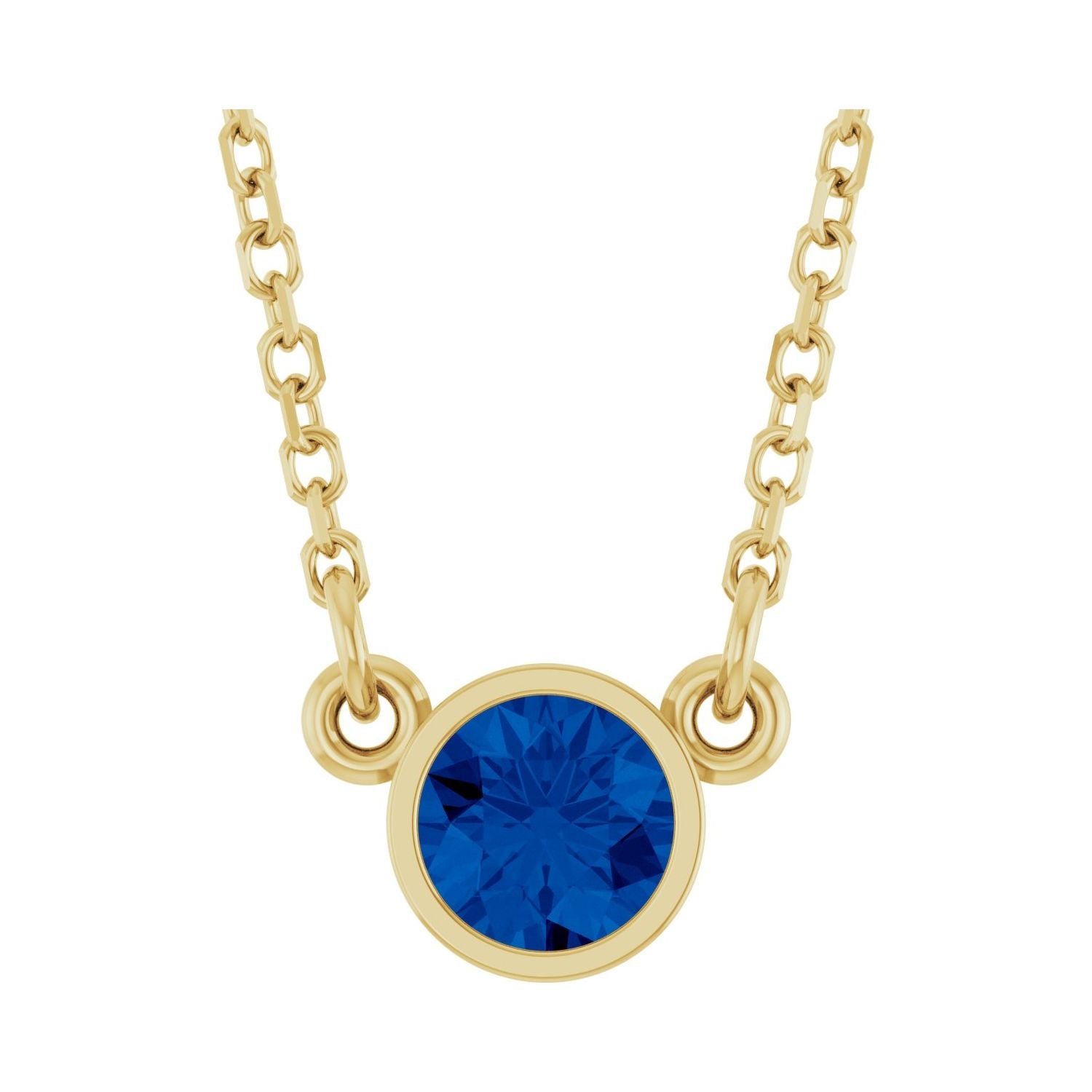 Blue Sapphire Round birthstone necklace in 14K Yellow Gold