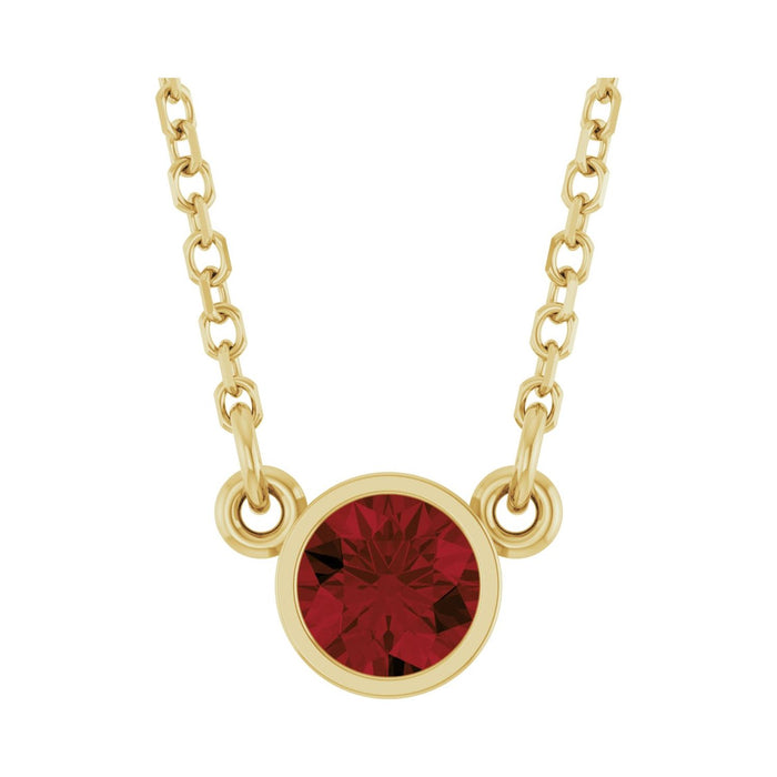 Mozambique Garnet Round birthstone necklace in 14K Yellow Gold