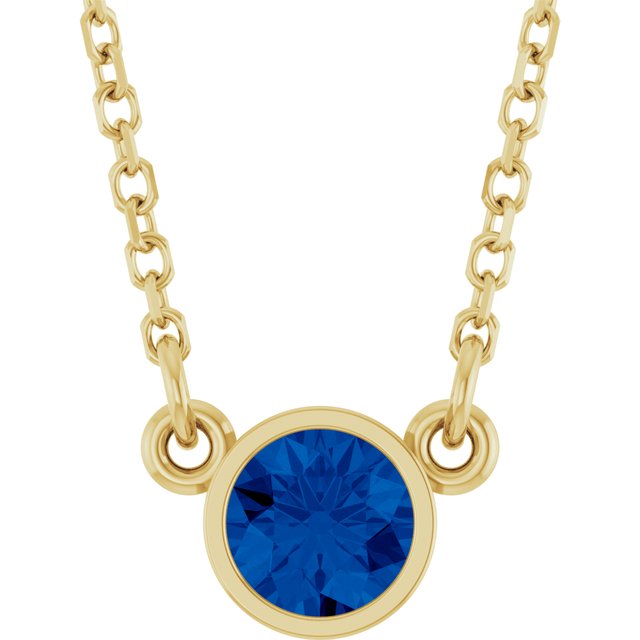 september sapphire round solitaire necklace in 14k yellow gold