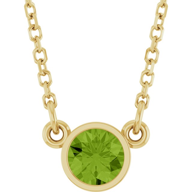 august peridot round solitaire necklace in 14k yellow gold