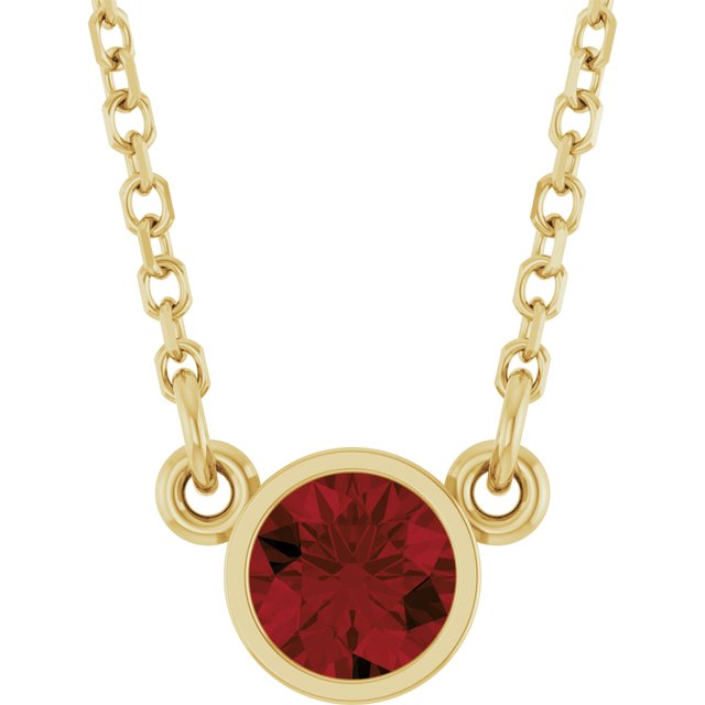 january garnet round solitaire necklace in 14k yellow gold