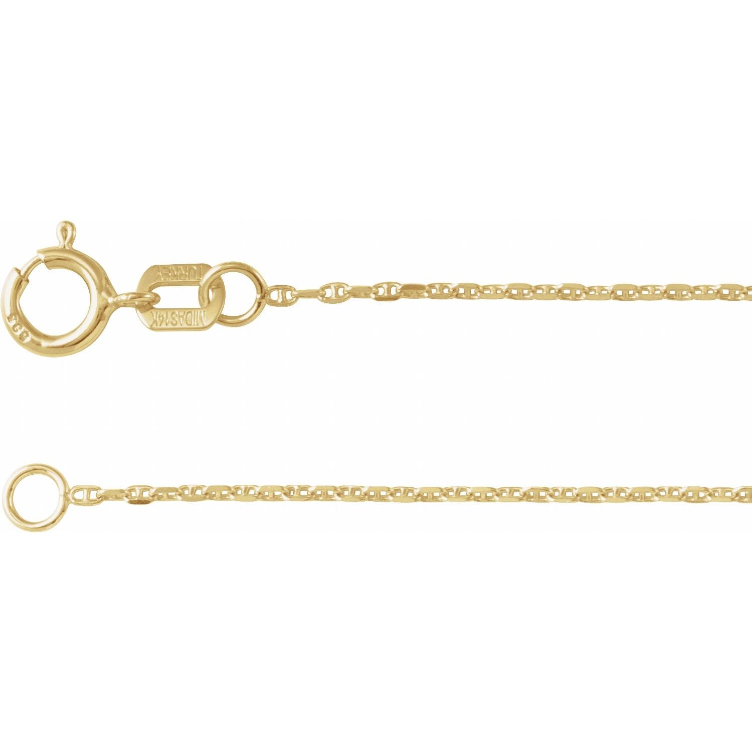 14K Yellow Gold 1 mm anchor chain necklace