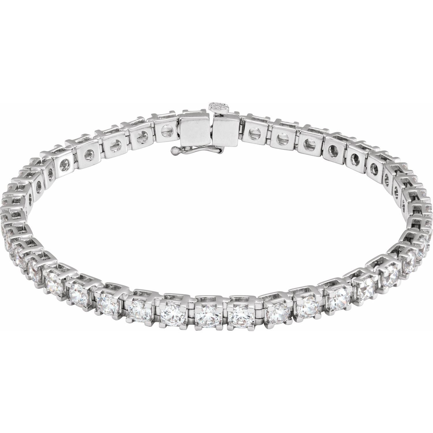 14K White Gold round lab-grown diamond classic four-prong tennis line bracelet, G-H SI-I1