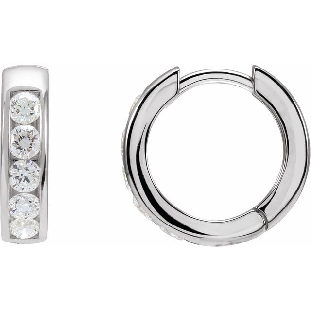 hinged lab-grown diamond hoop earrings in 14k white gold