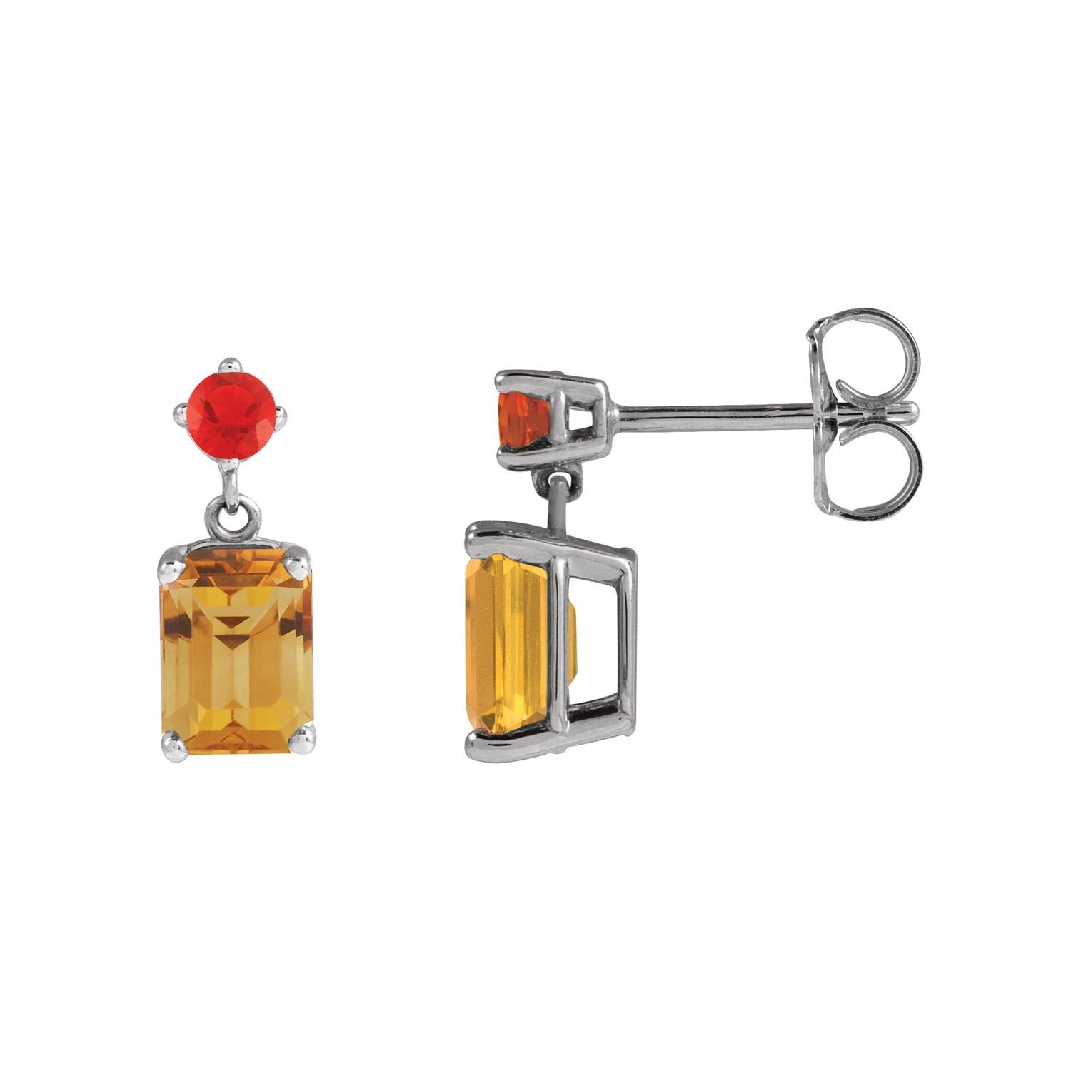 14K White Gold natural citrine emerald-cut drop earrings