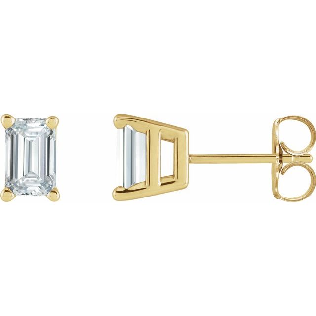 emerald-cut lab-grown diamond stud earrings in 14k yellow gold