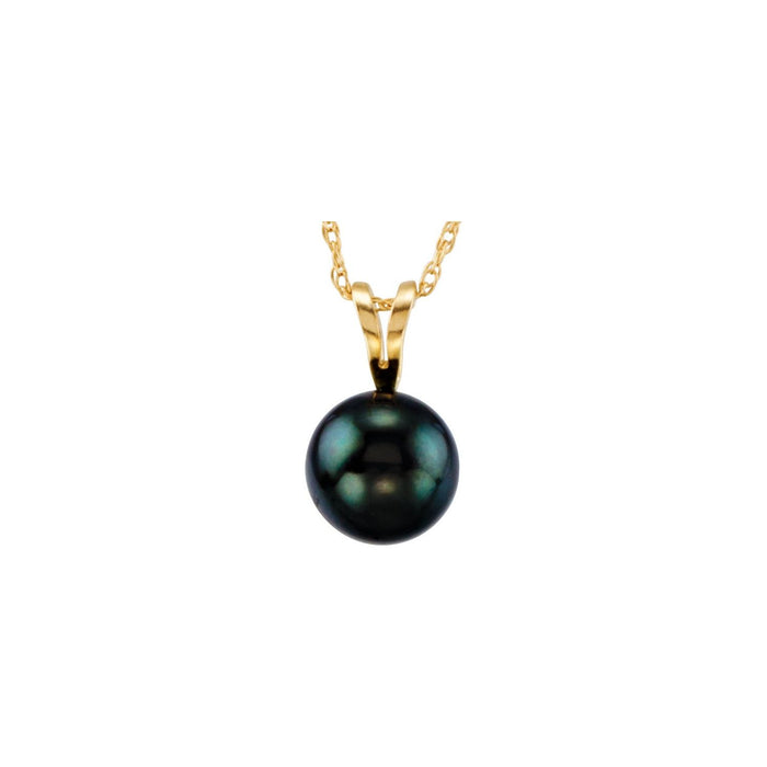 Black Akoya Cultured Pearl Necklace in 14K Yellow Gold