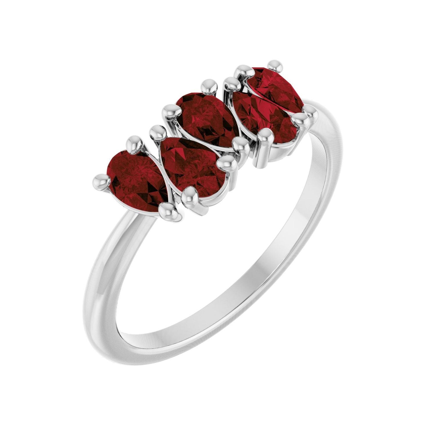 Pear-Cut Garnet Five-Stone Ring in 14K White Gold