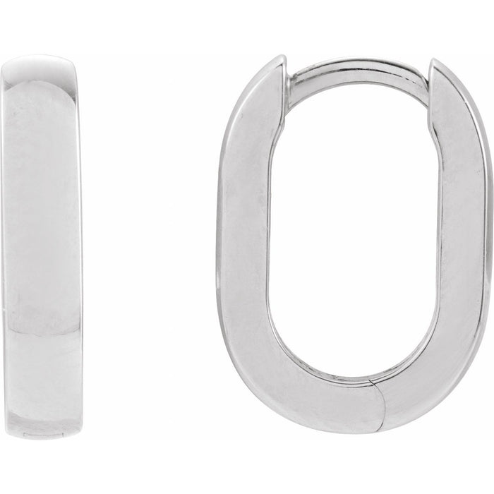14K Gold Elongated Dome Hoop Earrings in 14K White Gold