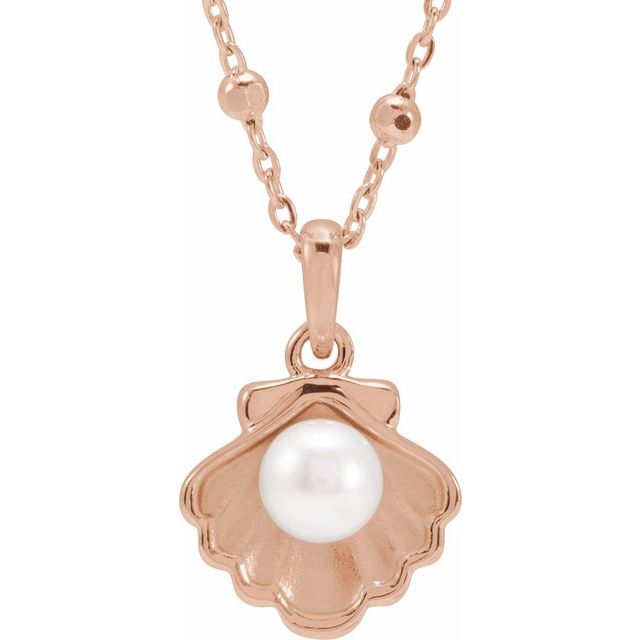 freshwater pearl shell necklace in 14k rose gold