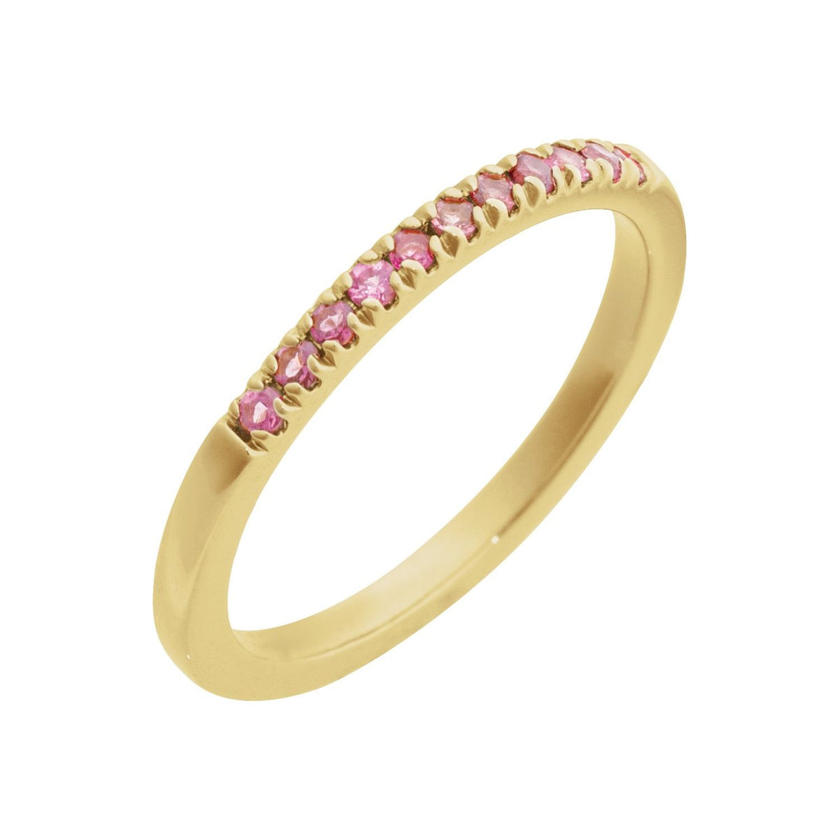 Stackable Pavé Pink Tourmaline Ring in 14K Yellow Gold