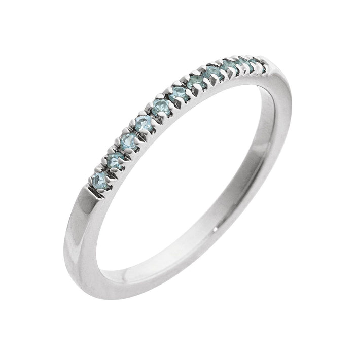 Stackable Pavé Aquamarine Ring in 14K White Gold