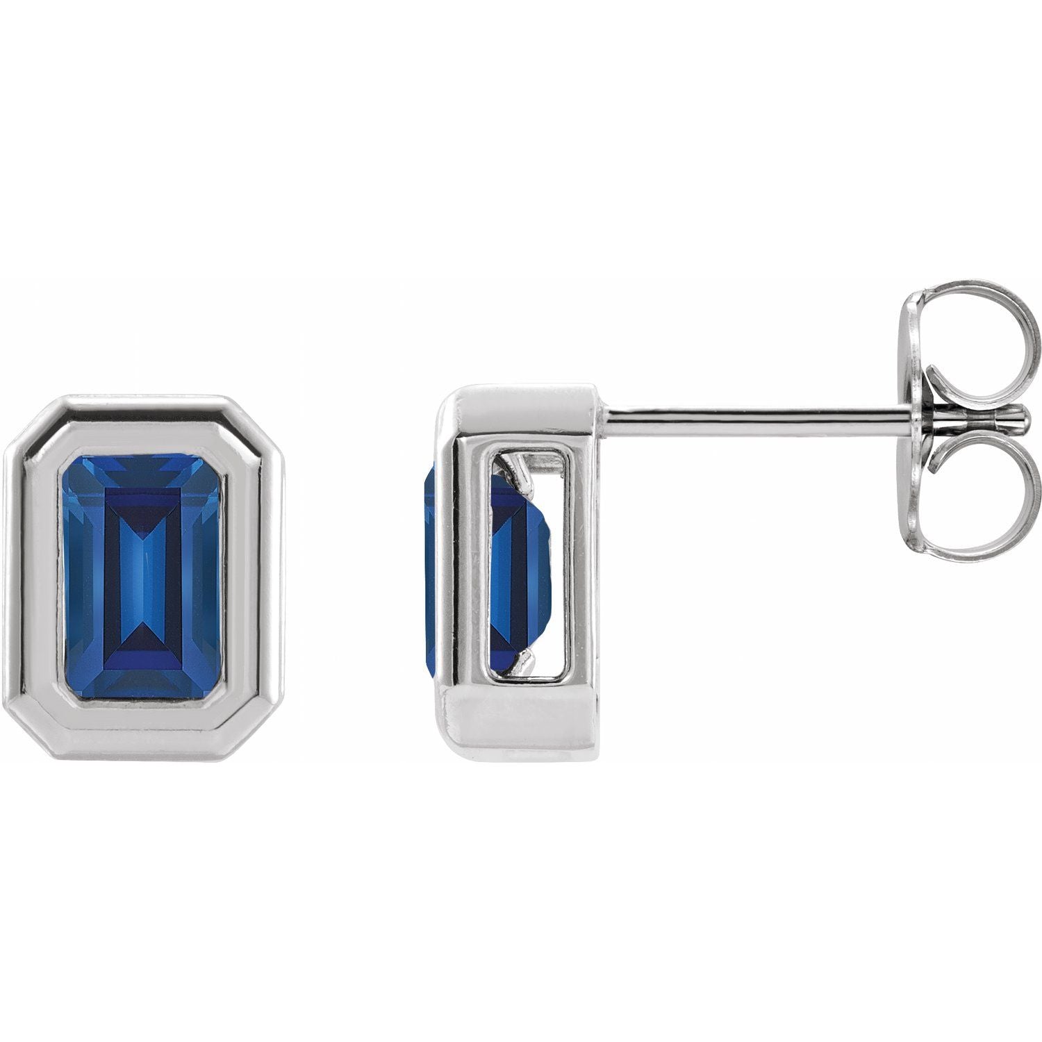 14K White Gold emerald lab-grown blue sapphire earrings