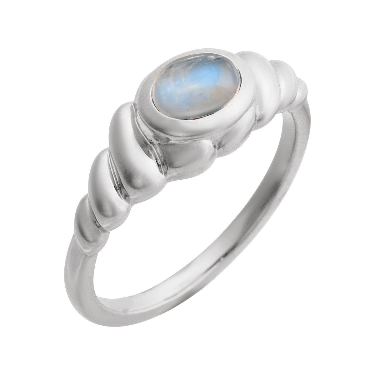 Rainbow Moonstone Dome Solitaire Ring in 14K White Gold - natural rainbow moonstone