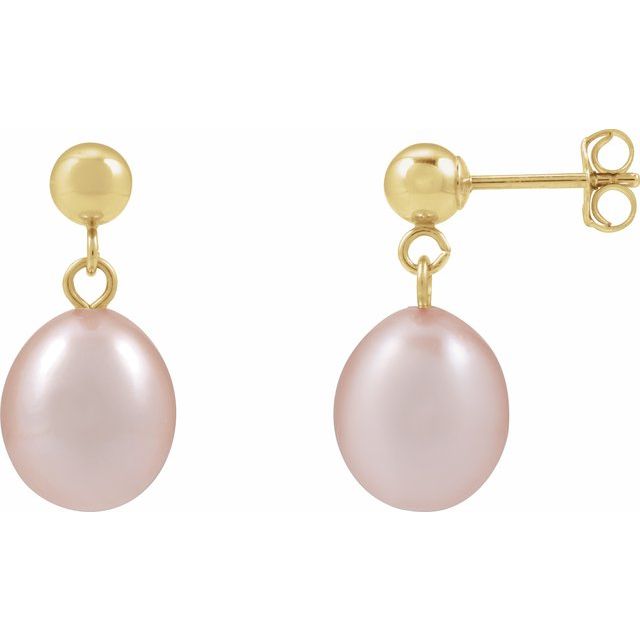 8mm pink freshwater pearl stud earrings in 14k yellow gold