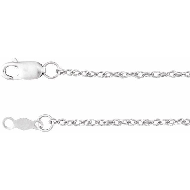 1.25mm rope chain necklace in 18k white gold, 16 inch
