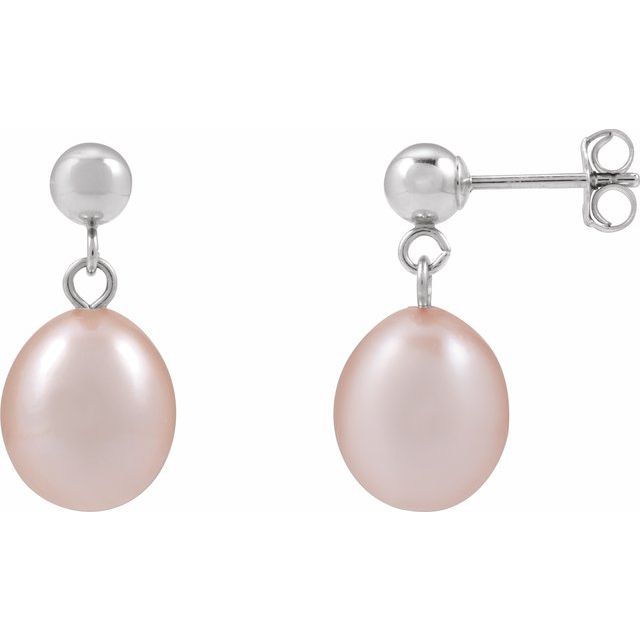8mm pink freshwater pearl stud earrings in 14k white gold