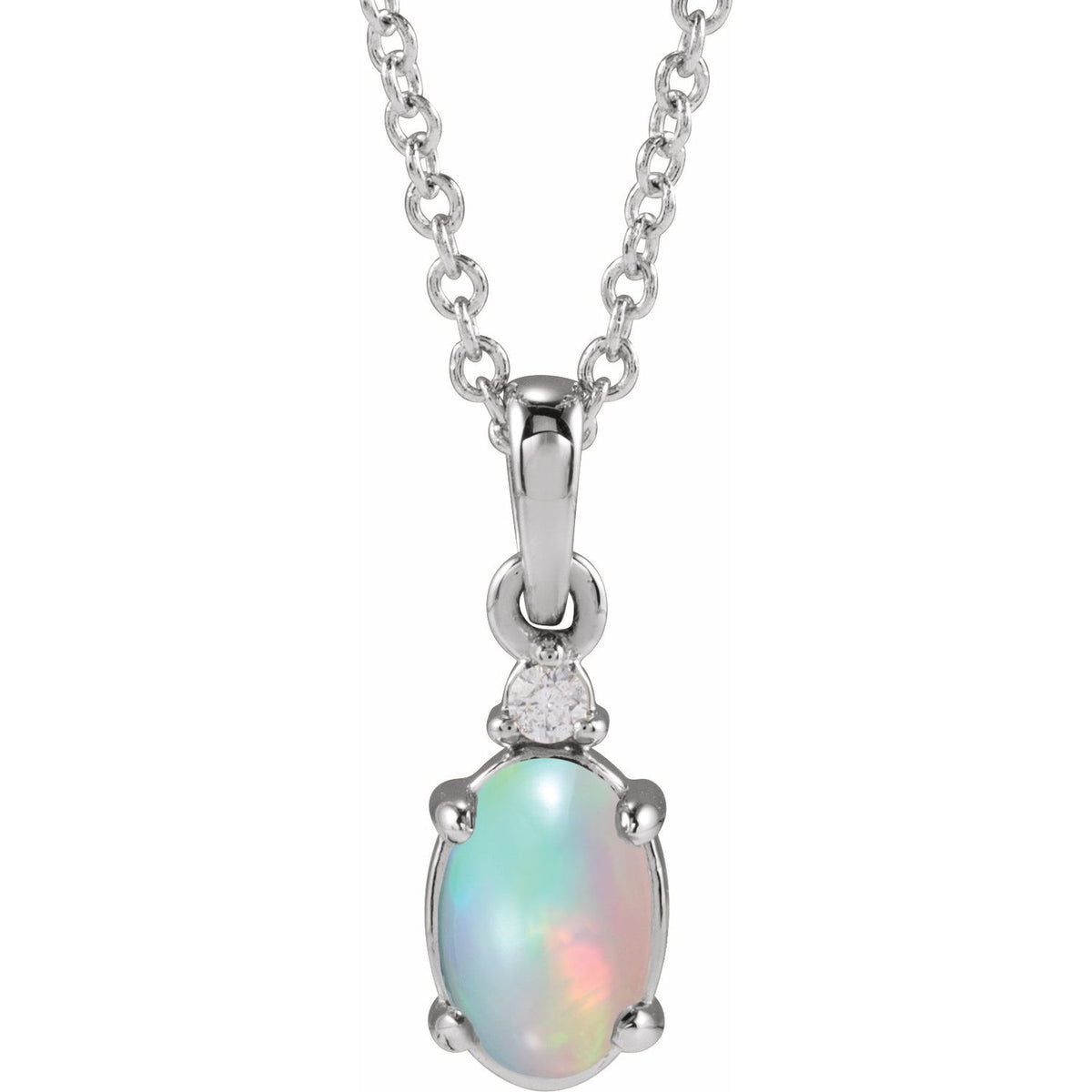 oval ethiopian opal cabochon and diamond pendant, 14K White Gold