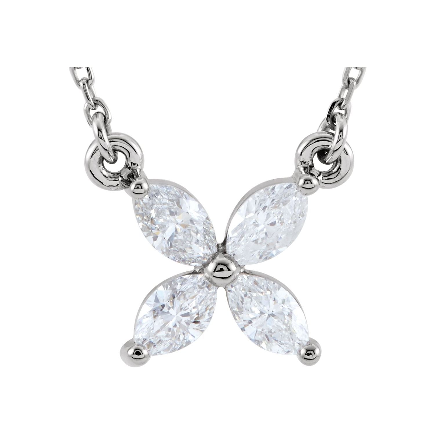 14K White Gold 1/2 ct natural diamond floral pendant necklace
