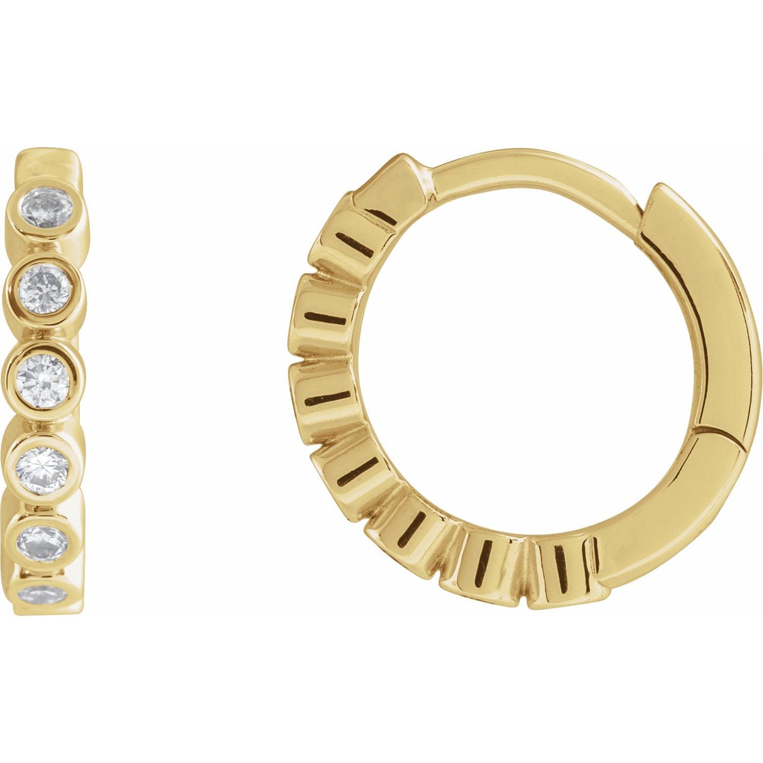 14K Yellow Gold diamond huggie earrings