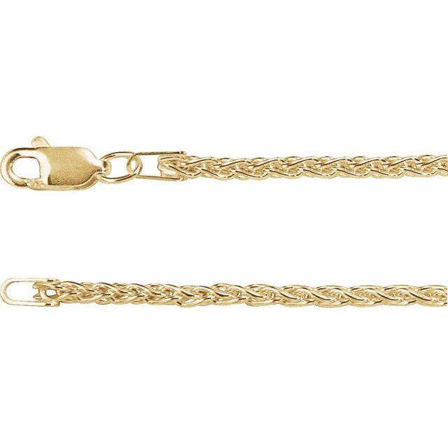 2.25mm wheat chain necklace in 14k yellow gold, 16 inch