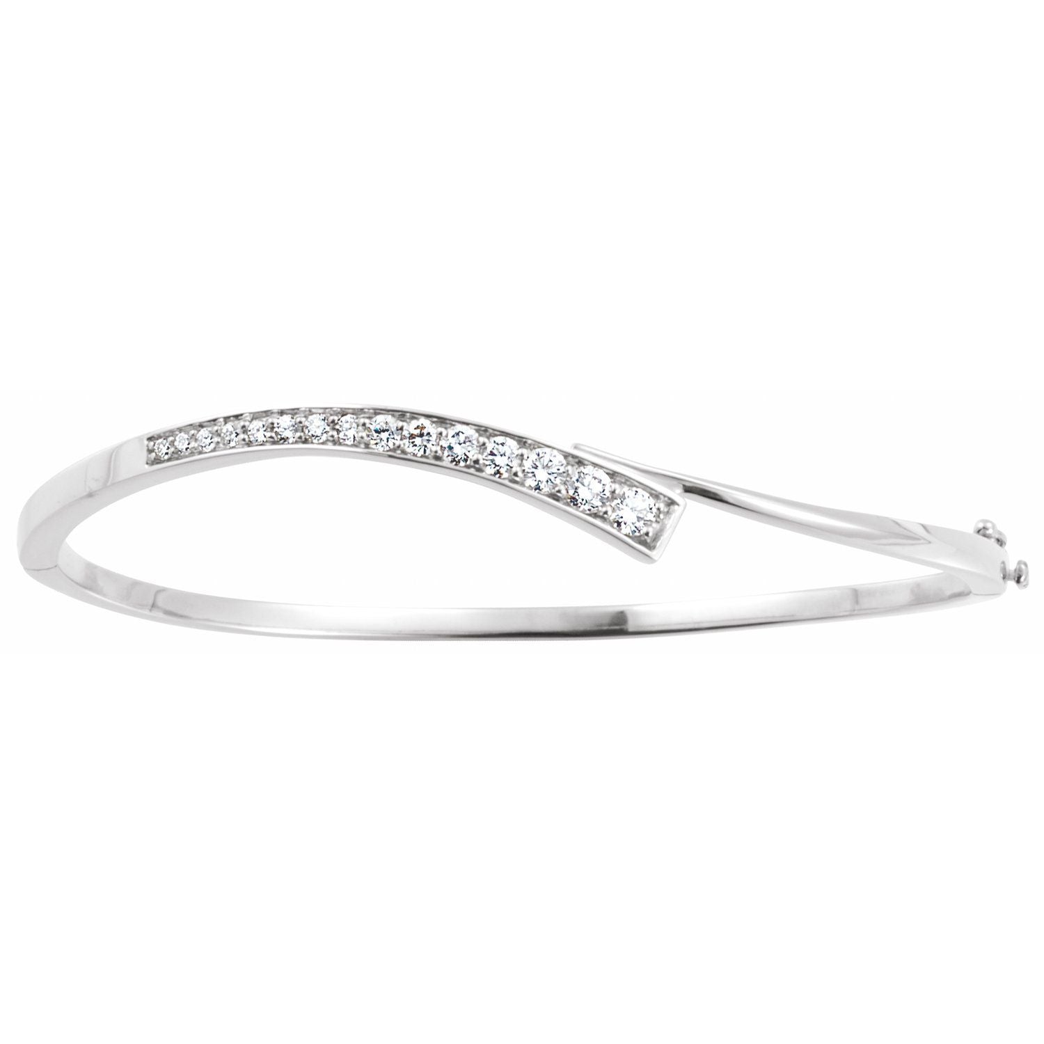 14K White Gold journey diamond bangle bracelet