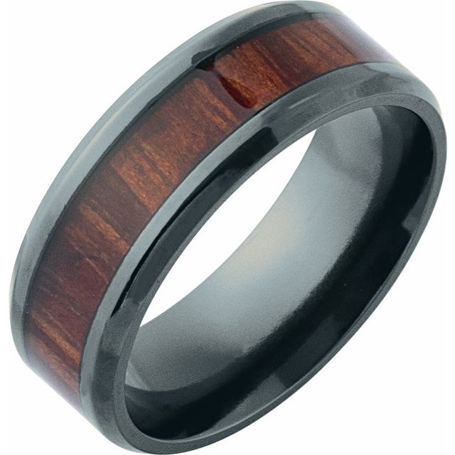 black titanium 8mm golden pineapple wood men's wedding band