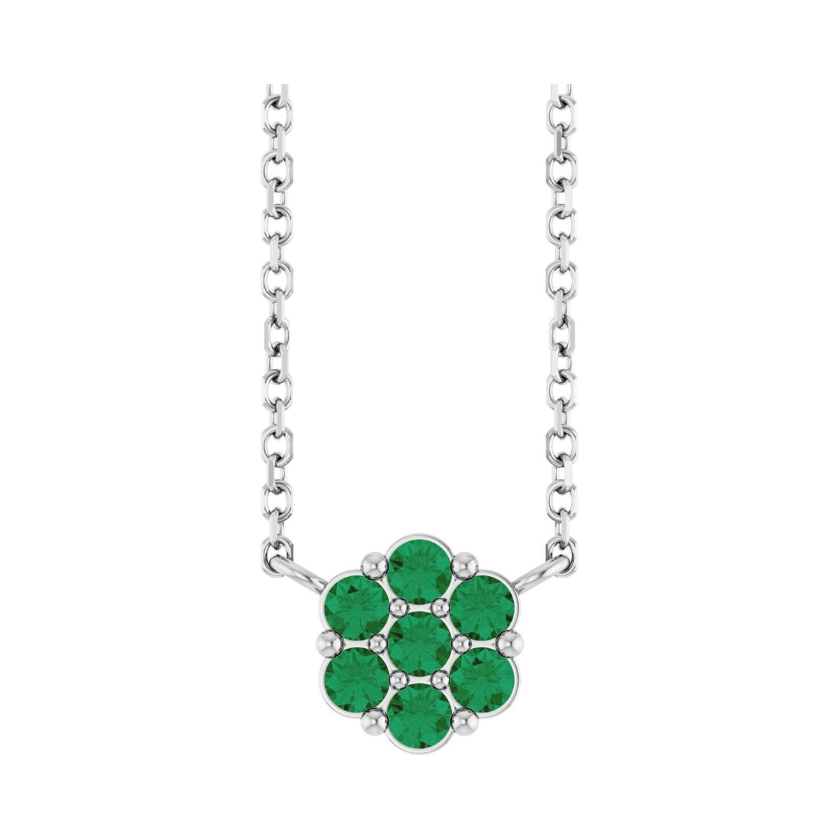14K White Gold natural emerald cluster pendant
