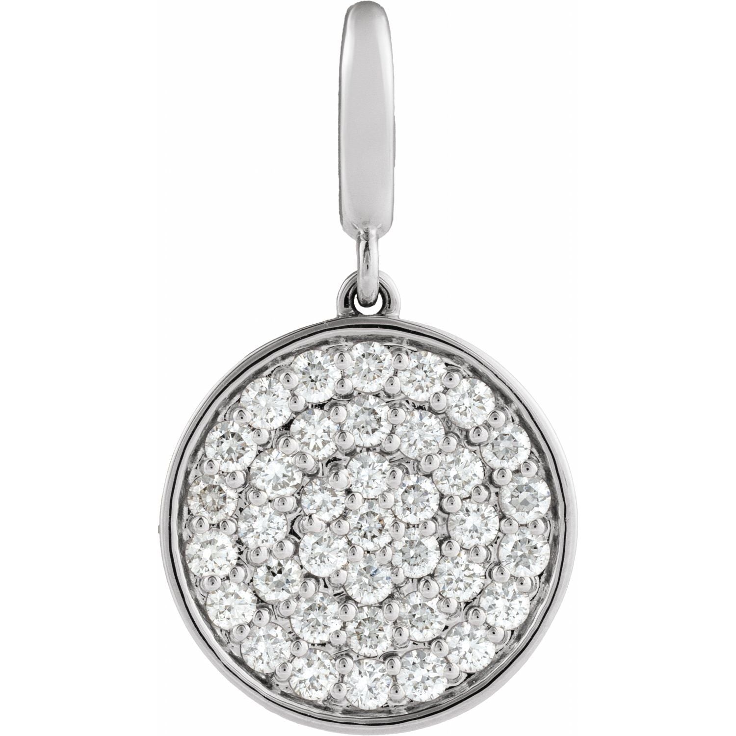 14K White Gold 1/2 ct natural diamond pavé disc pendant necklace