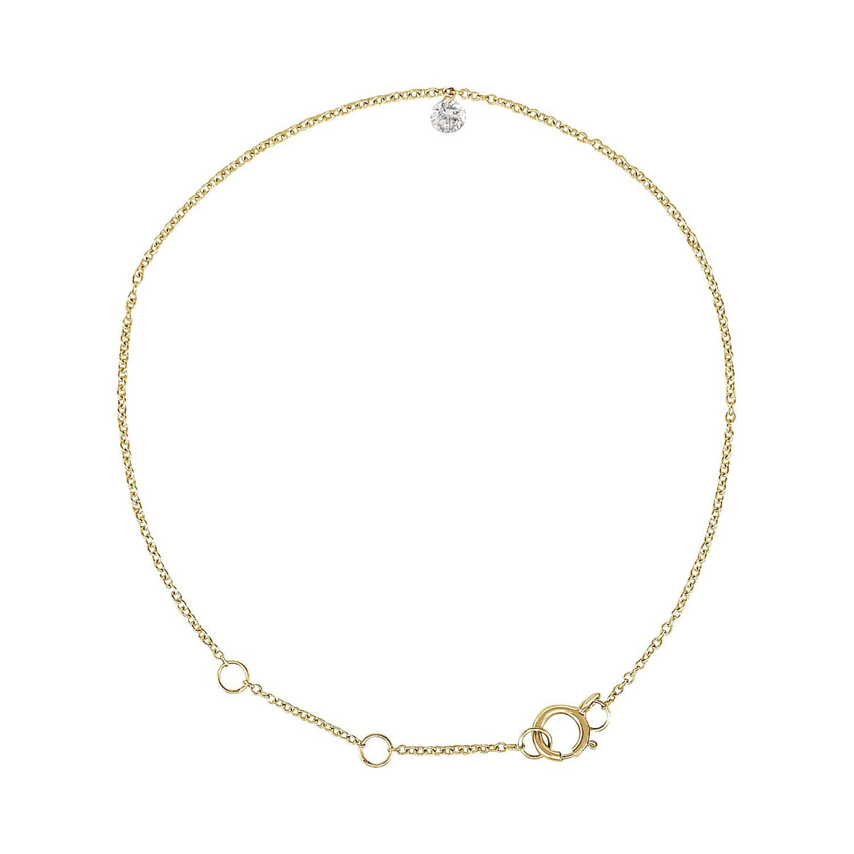 14K Gold Diamond Solitaire Anklet in 14K Yellow Gold