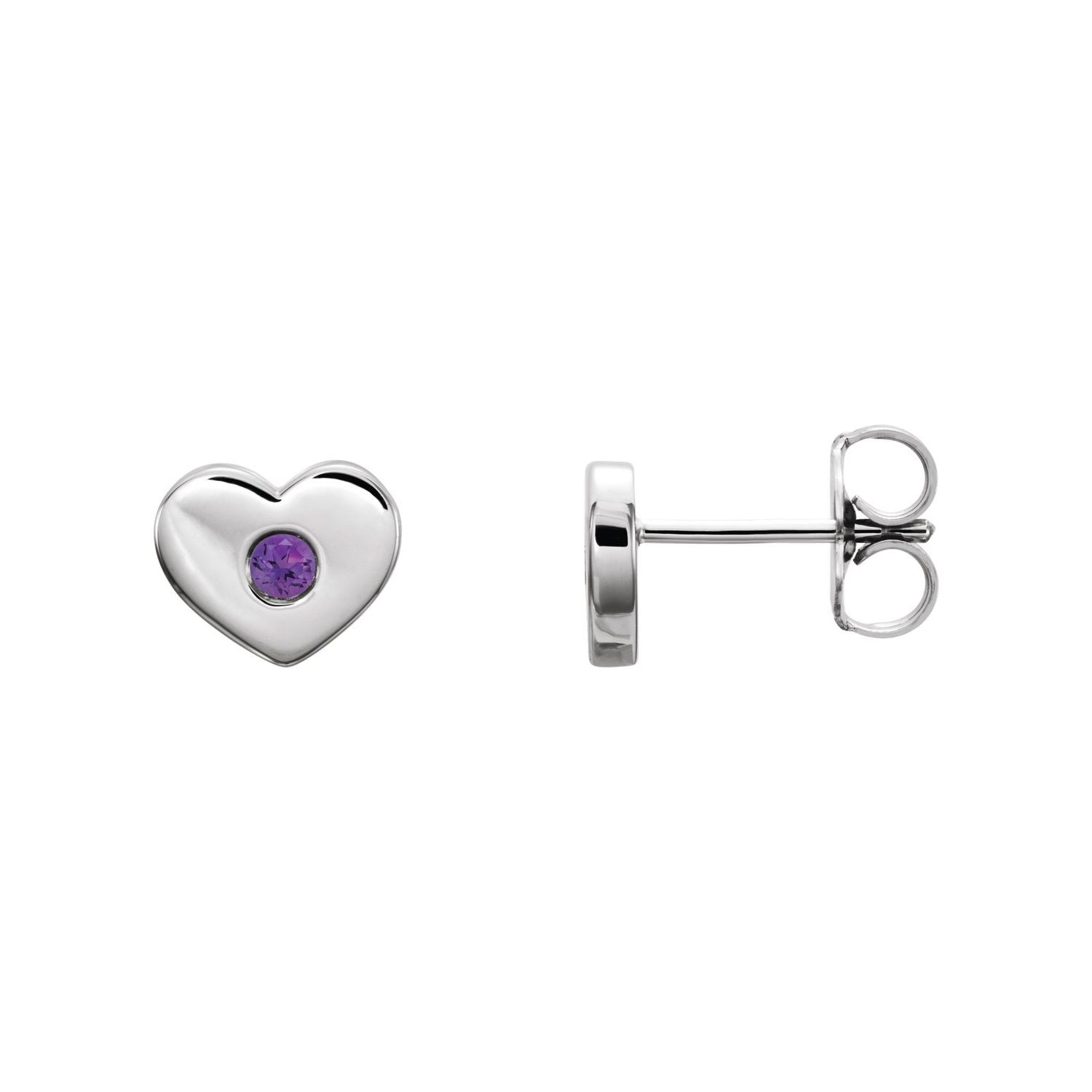 14K White Gold or Platinum round natural amethyst heart earrings