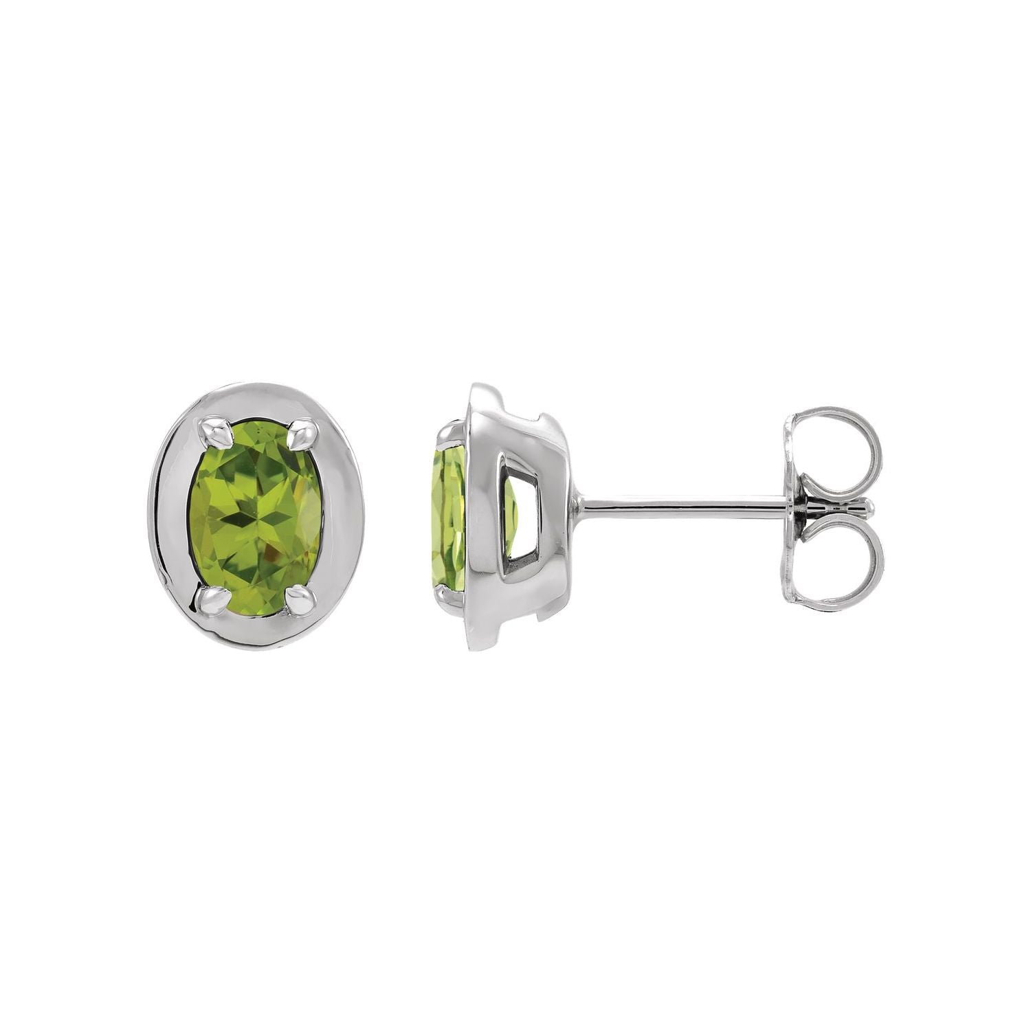 14K White Gold or Platinum oval natural peridot stud earrings (6x4 mm)