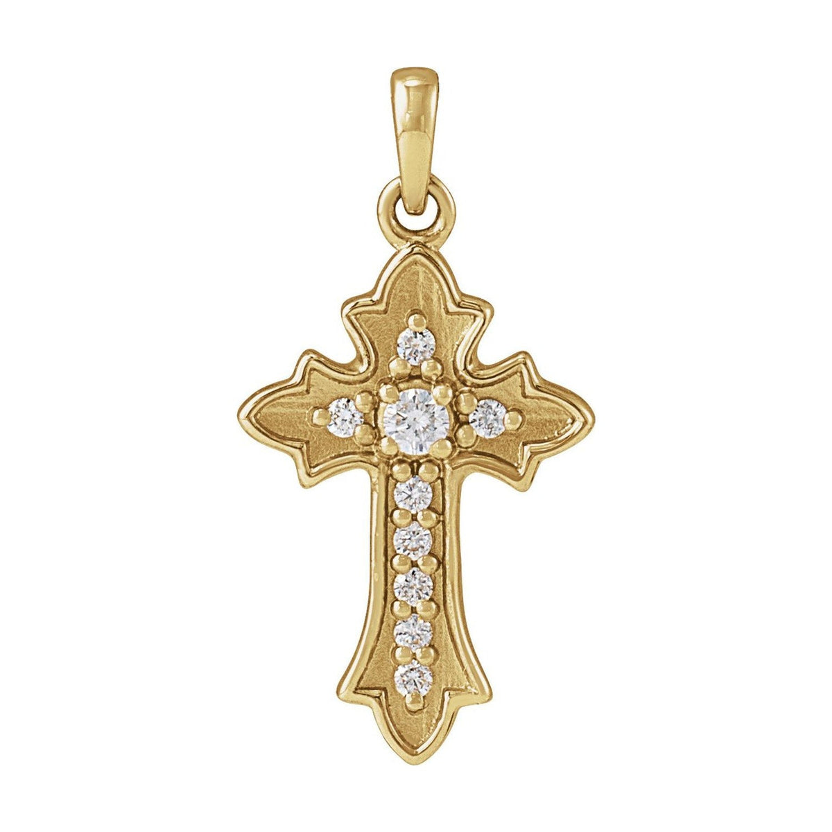 Bordered Fleury Diamond Cross Pendant in 14K Yellow Gold