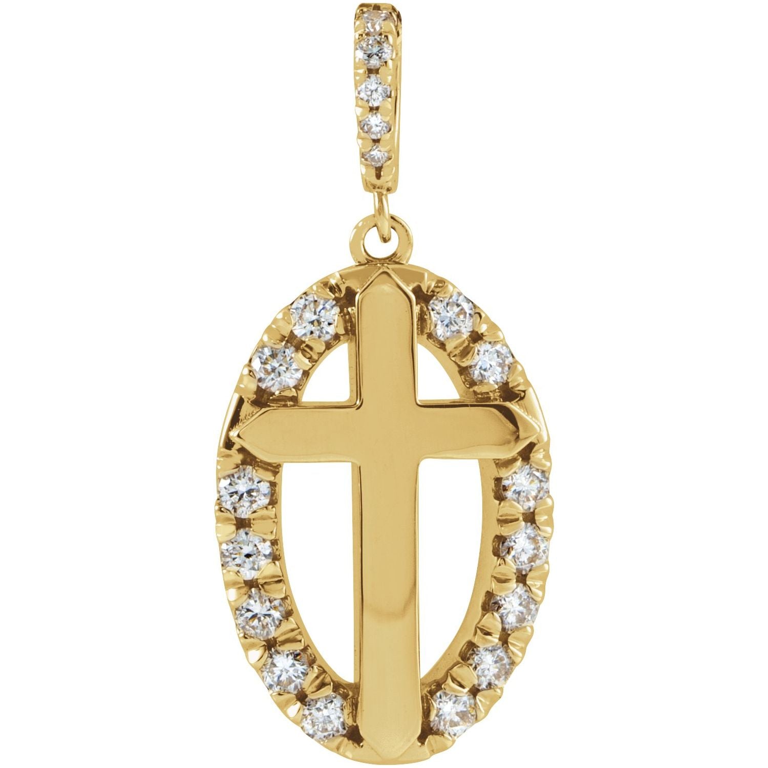 Diamond Halo Gold Cross Necklace pendant in 14K Yellow Gold, shown without its chain