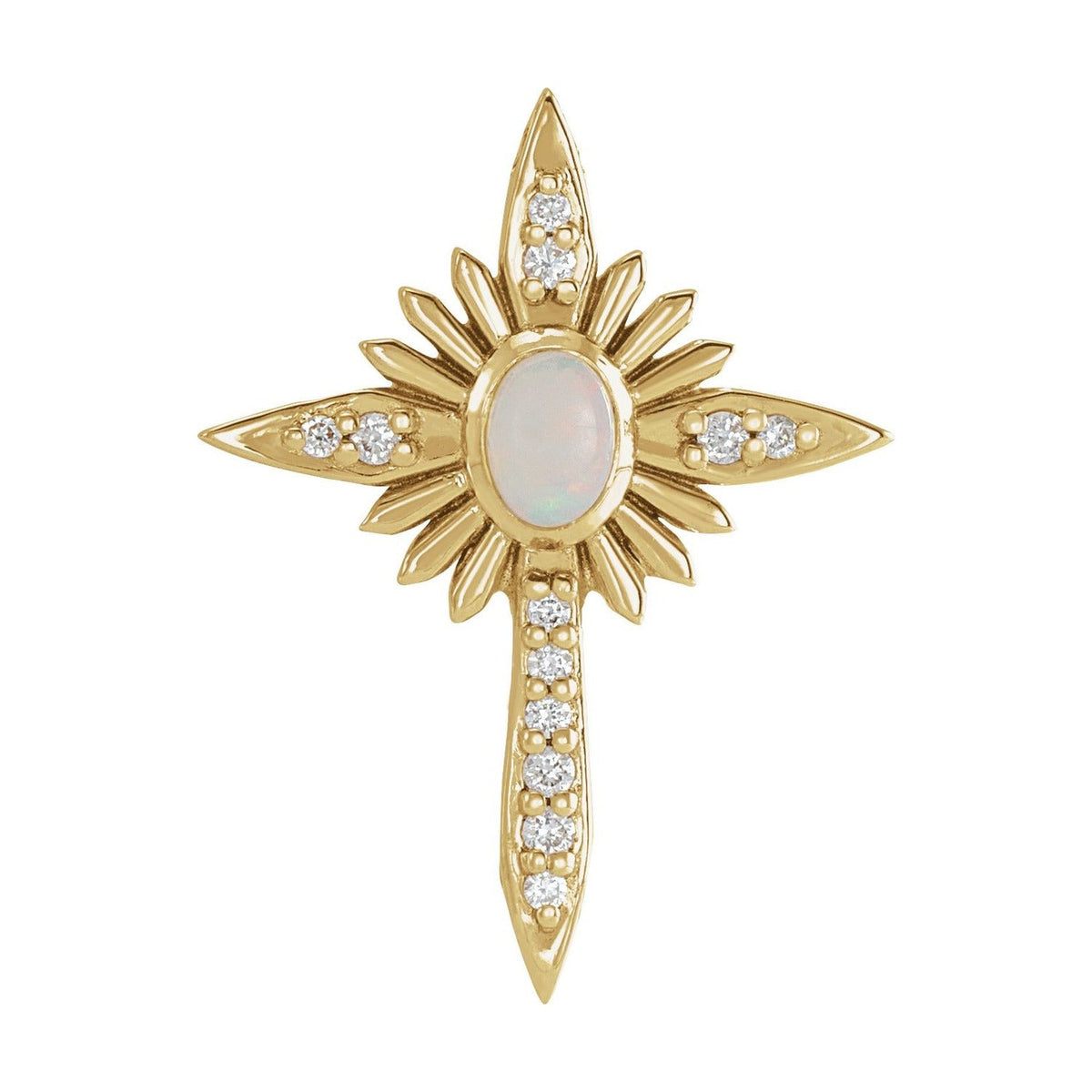 Opal Nativity Cross Pendant in 14K Yellow Gold