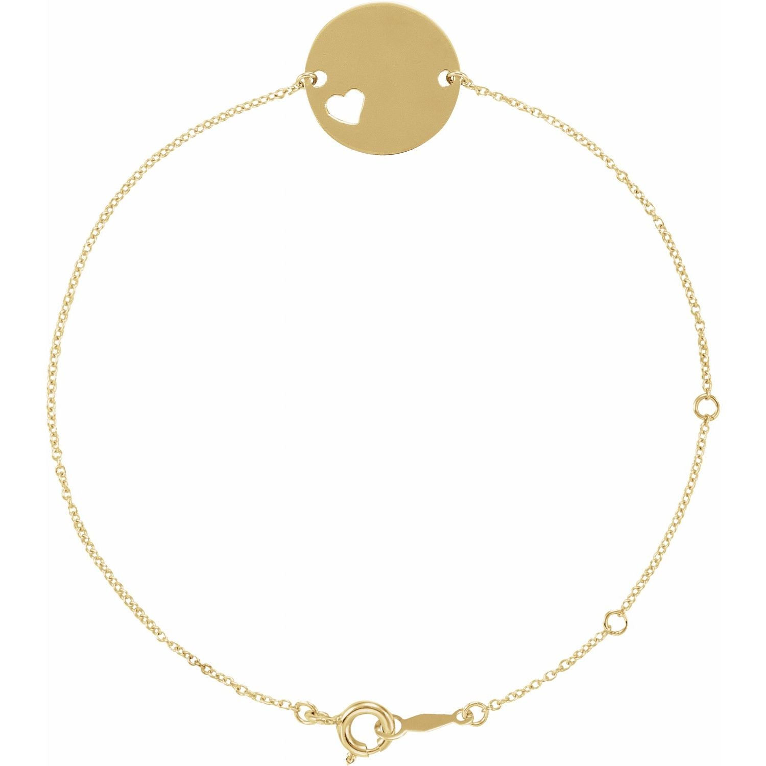 14k yellow gold pierced heart disc gold bracelet