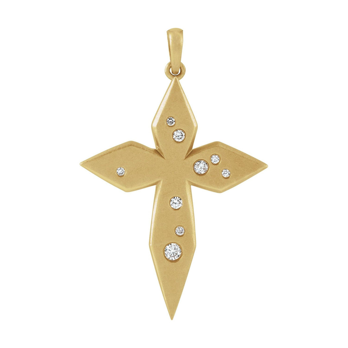 Satin Lozenge Diamond Cross Pendant in 14K Yellow Gold