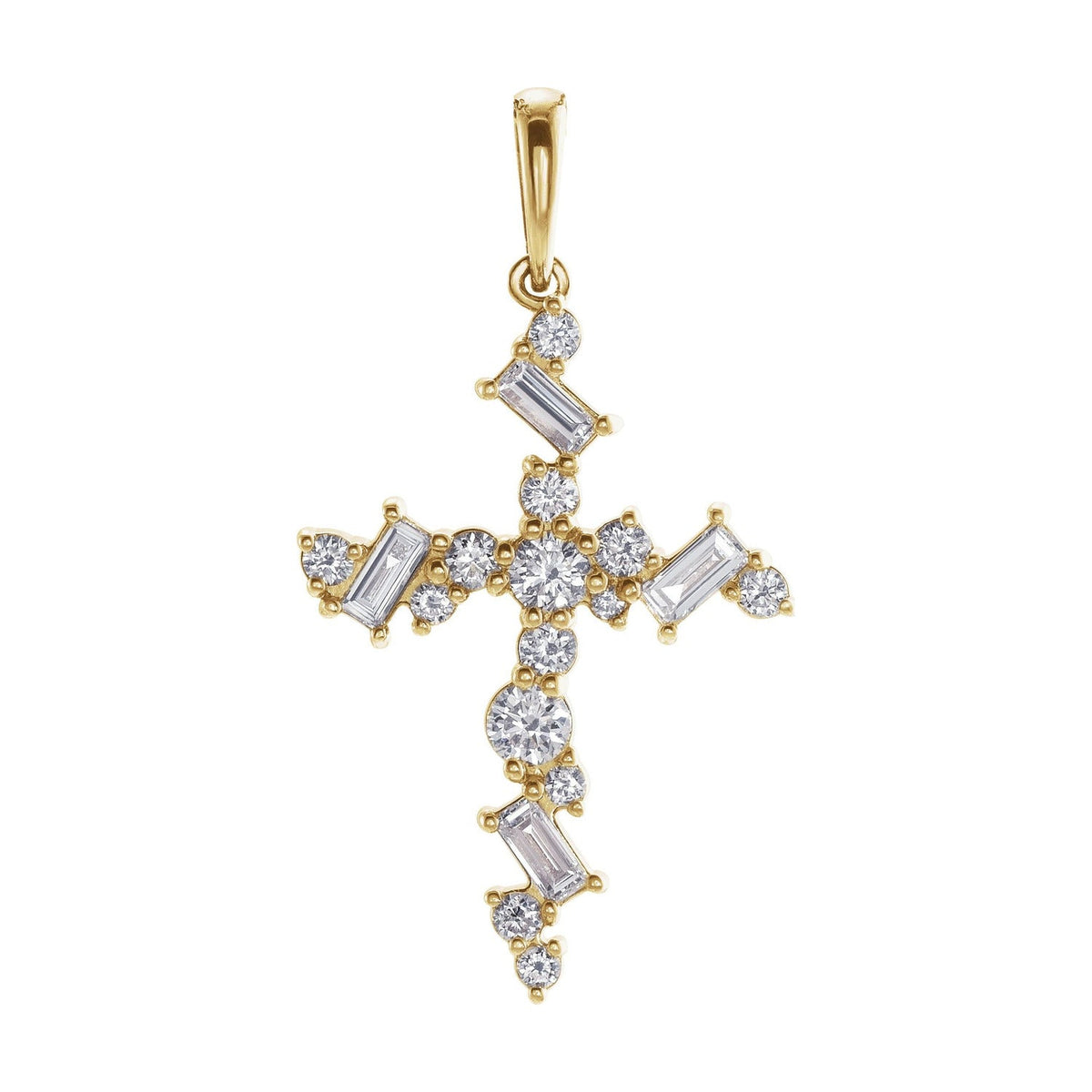 Scattered Diamond Cross Pendant in 14K Yellow Gold