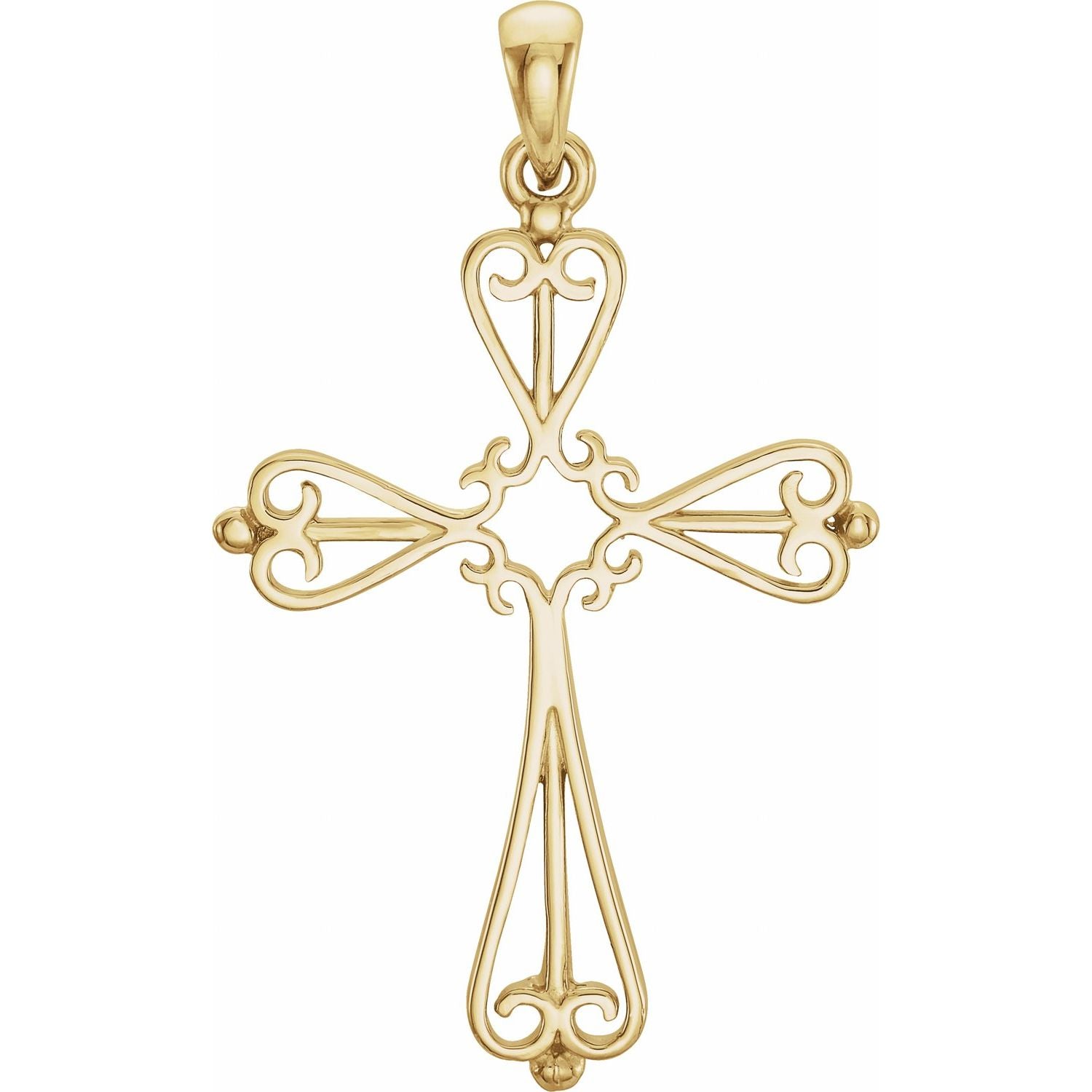 Victorian Scroll Gold Cross Necklace pendant in 14K Yellow Gold, shown without its chain