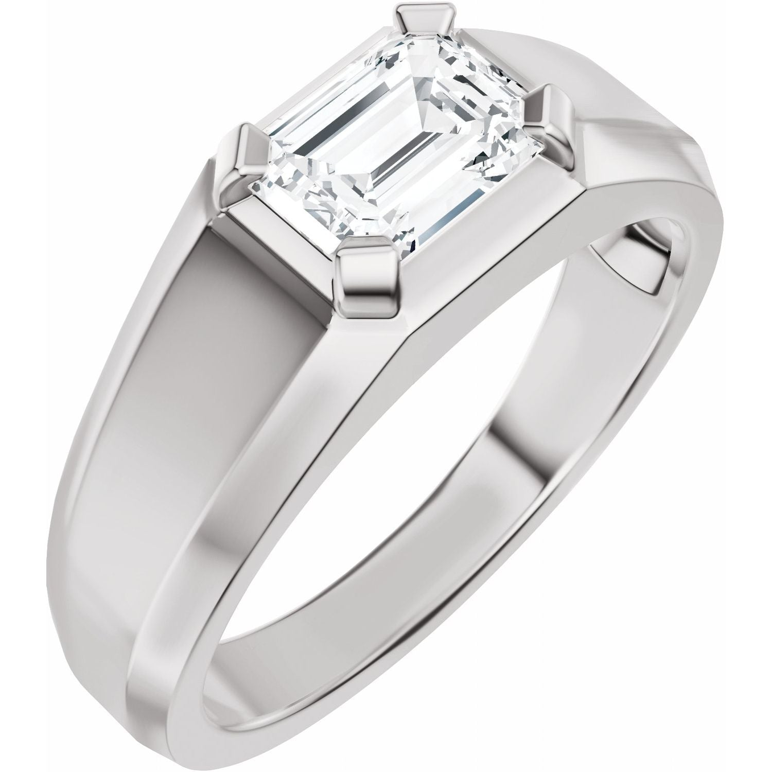 White Gold four-prong solitaire men's lab-grown diamond wedding band, 1.00 ctw round diamonds